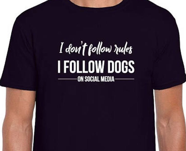I don’t follow rules, I follow dogs on social media – t-shirt